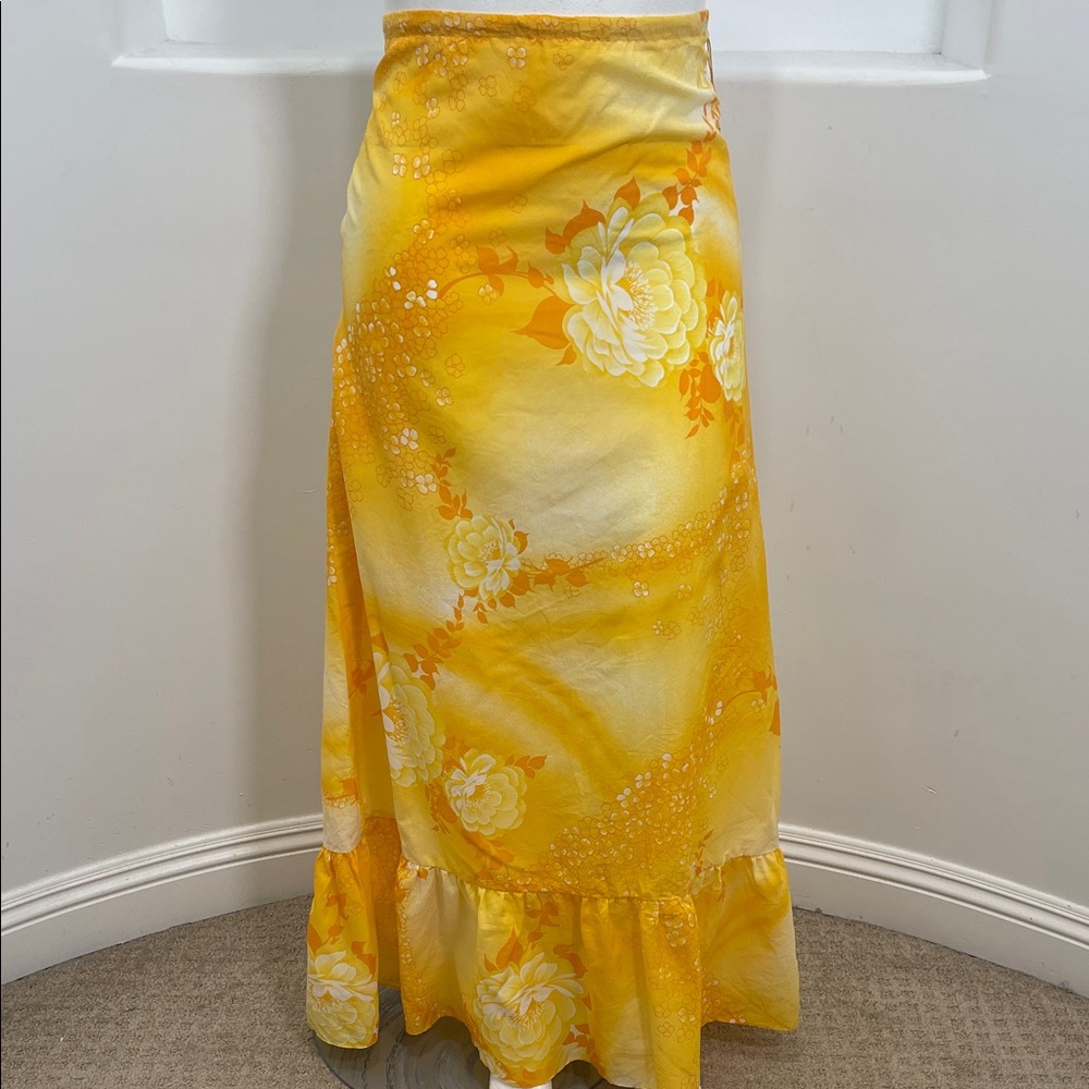 Sun Fashions Of Hawaii Honolulu Vintage  Yellow Floral Maxi Skirt Size 14